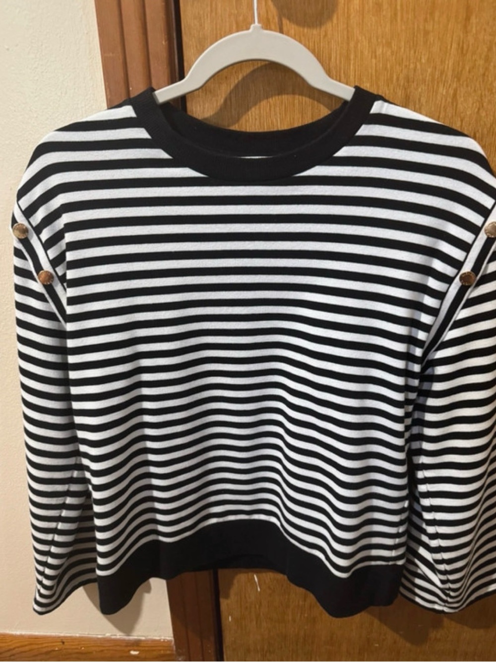 Michael Kors Black and White Striped Knit Top with Gold Label